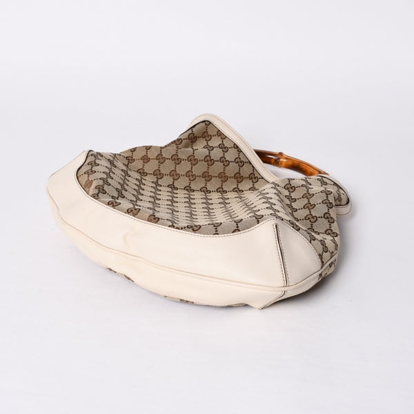 GUCCI Gucci Bamboo 2WAY Hand Bag Handbag GG Canvas 169961 Beige x Ivory Good Condition Used 4a000749