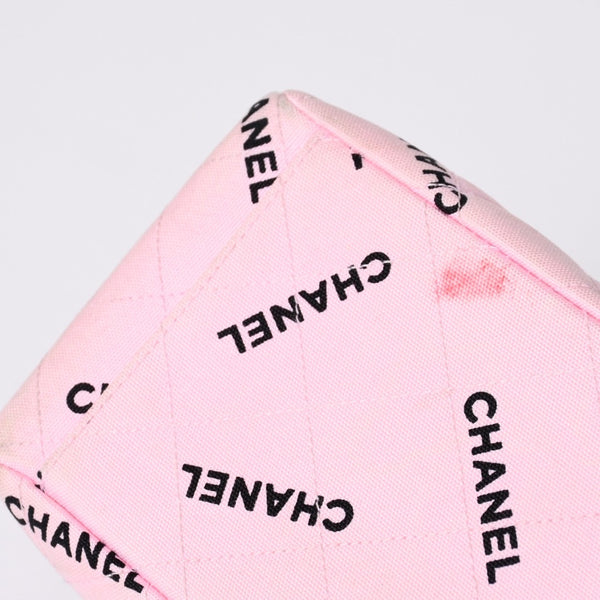 CHANEL Deca Matelasse 34 S Flap W Chain Shoulder Bag Coco Mark Canvas Pink Gold Hardware Good Used 4a001016