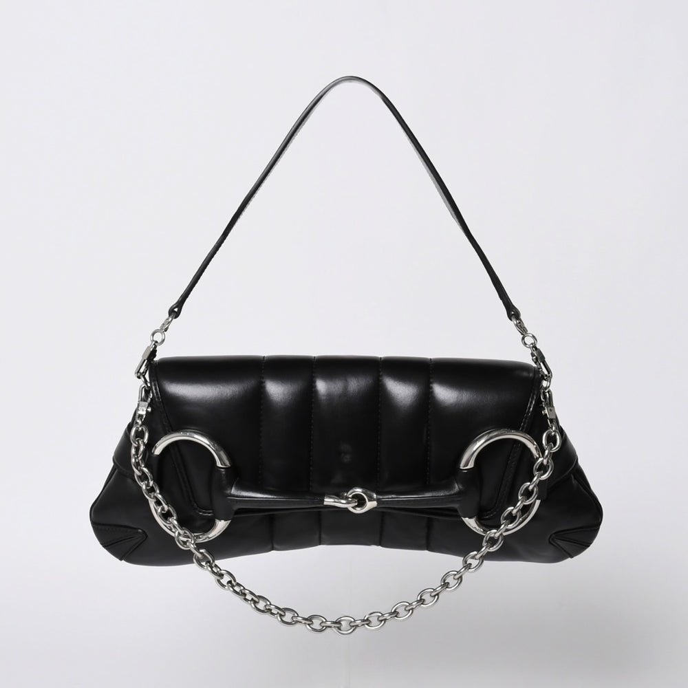 極美品 GUCCI グッチ ショルダーバッグ クラッチバッグ 764255 ホースビットチェーン レザー ブラック 中古 4a000813