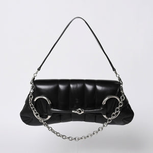 極美品 GUCCI グッチ ショルダーバッグ クラッチバッグ 764255 ホースビットチェーン レザー ブラック 中古 4a000813