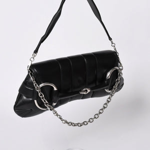 極美品 GUCCI グッチ ショルダーバッグ クラッチバッグ 764255 ホースビットチェーン レザー ブラック 中古 4a000813