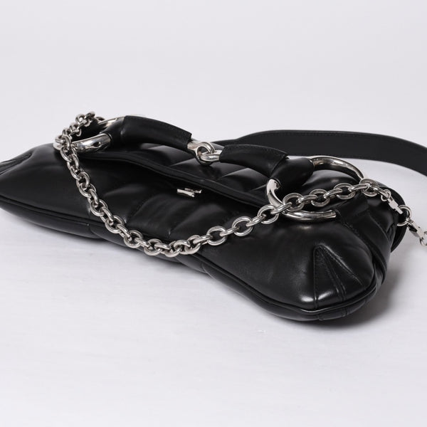 極美品 GUCCI グッチ ショルダーバッグ クラッチバッグ 764255 ホースビットチェーン レザー ブラック 中古 4a000813