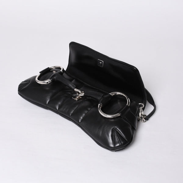 極美品 GUCCI グッチ ショルダーバッグ クラッチバッグ 764255 ホースビットチェーン レザー ブラック 中古 4a000813