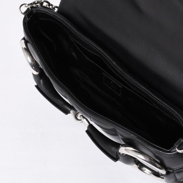 極美品 GUCCI グッチ ショルダーバッグ クラッチバッグ 764255 ホースビットチェーン レザー ブラック 中古 4a000813