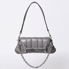 Very Good Condition GUCCI Gucci Horsebit 2way Shoulder Bag 764339 Leather Gray Silver Hardware Used 4b013020