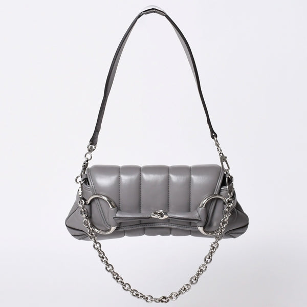 Very Good Condition GUCCI Gucci Horsebit 2way Shoulder Bag 764339 Leather Gray Silver Hardware Used 4b013020