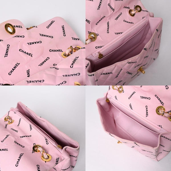 CHANEL Deca Matelasse 34 S Flap W Chain Shoulder Bag Coco Mark Canvas Pink Gold Hardware Good Used 4a001016