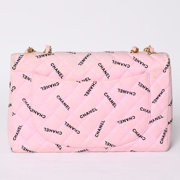 CHANEL Deca Matelasse 34 S Flap W Chain Shoulder Bag Coco Mark Canvas Pink Gold Hardware Good Used 4a001016
