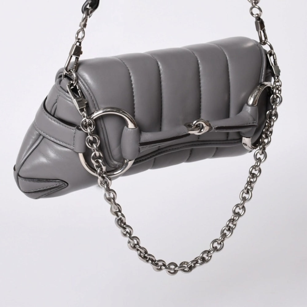 極美品 GUCCI グッチ ホースビット 2wayショルダーバッグ 764339 レザー グレー シルバー金具 中古 4b013020