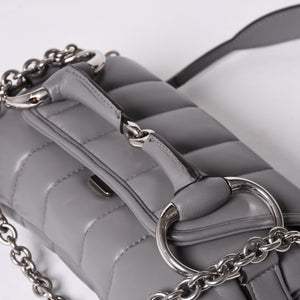 Very Good Condition GUCCI Gucci Horsebit 2way Shoulder Bag 764339 Leather Gray Silver Hardware Used 4b013020