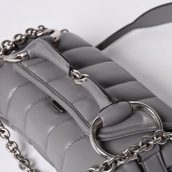 Very Good Condition GUCCI Gucci Horsebit 2way Shoulder Bag 764339 Leather Gray Silver Hardware Used 4b013020