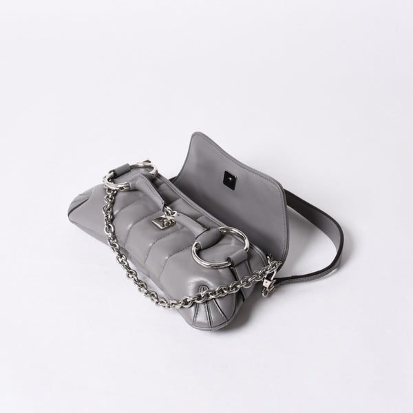 Very Good Condition GUCCI Gucci Horsebit 2way Shoulder Bag 764339 Leather Gray Silver Hardware Used 4b013020