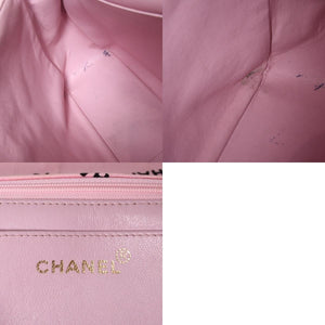 CHANEL Deca Matelasse 34 S Flap W Chain Shoulder Bag Coco Mark Canvas Pink Gold Hardware Good Used 4a001016