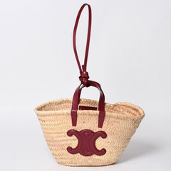 CELINE セリーヌ Hand Bag ハンドバッグ 籠バッグ F-AN-1252 ベージュ ワインレッド レザー 美品 中古 4a000263