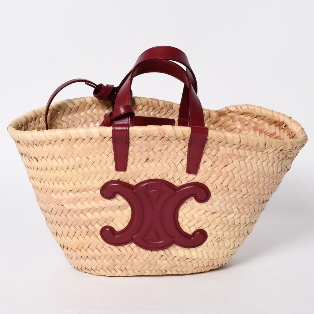 CELINE セリーヌ Hand Bag ハンドバッグ 籠バッグ F-AN-1252 ベージュ ワインレッド レザー 美品 中古 4a000263