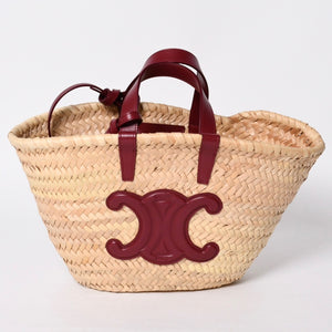 CELINE セリーヌ Hand Bag ハンドバッグ 籠バッグ F-AN-1252 ベージュ ワインレッド レザー 美品 中古 4a000263