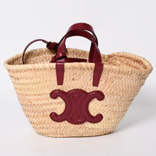 画像をギャラリービューアに読み込む, CELINE セリーヌ Hand Bag ハンドバッグ 籠バッグ F-AN-1252 ベージュ ワインレッド レザー 美品 中古 4a000263