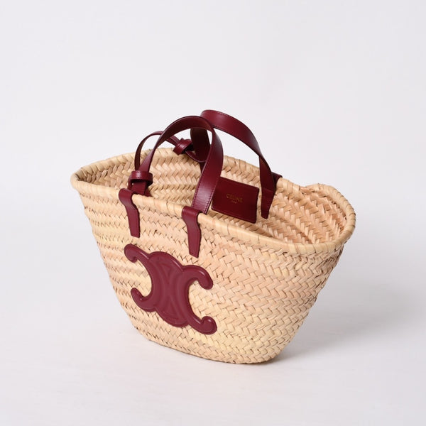CELINE セリーヌ Hand Bag ハンドバッグ 籠バッグ F-AN-1252 ベージュ ワインレッド レザー 美品 中古 4a000263