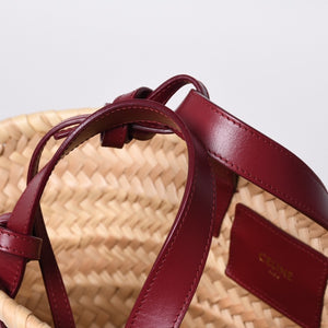 CELINE セリーヌ Hand Bag ハンドバッグ 籠バッグ F-AN-1252 ベージュ ワインレッド レザー 美品 中古 4a000263