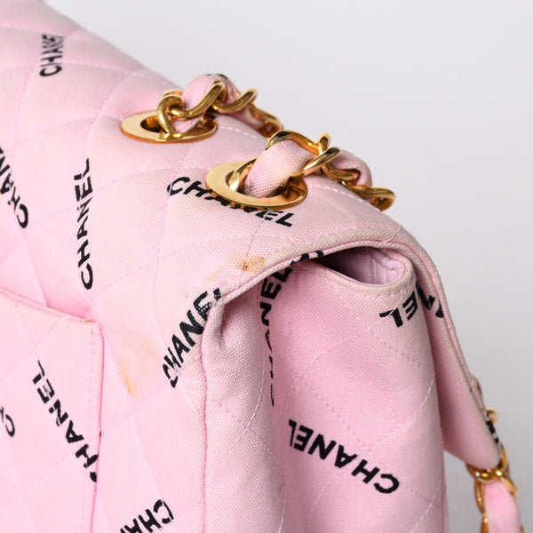 CHANEL Deca Matelasse 34 S Flap W Chain Shoulder Bag Coco Mark Canvas Pink Gold Hardware Good Used 4a001016