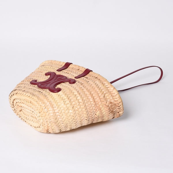CELINE セリーヌ Hand Bag ハンドバッグ 籠バッグ F-AN-1252 ベージュ ワインレッド レザー 美品 中古 4a000263