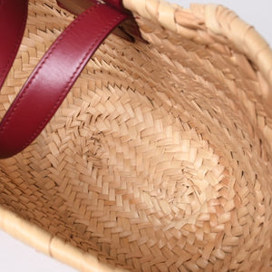 CELINE セリーヌ Hand Bag ハンドバッグ 籠バッグ F-AN-1252 ベージュ ワインレッド レザー 美品 中古 4a000263