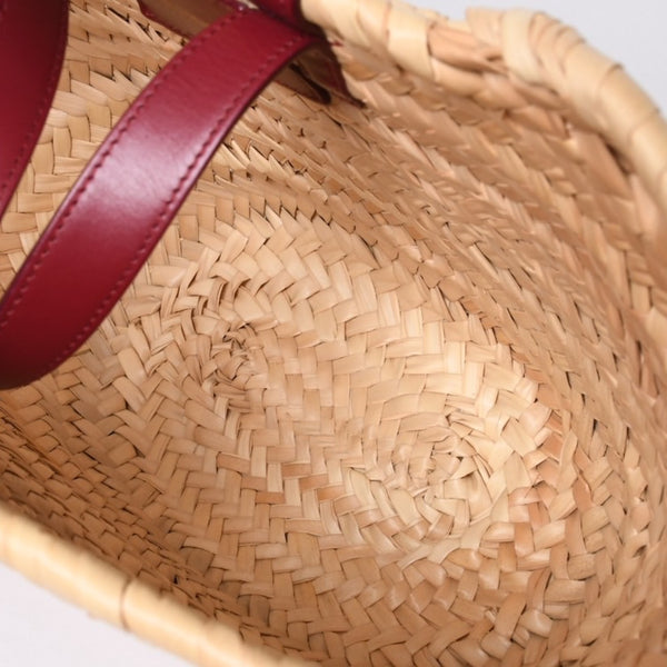 CELINE セリーヌ Hand Bag ハンドバッグ 籠バッグ F-AN-1252 ベージュ ワインレッド レザー 美品 中古 4a000263