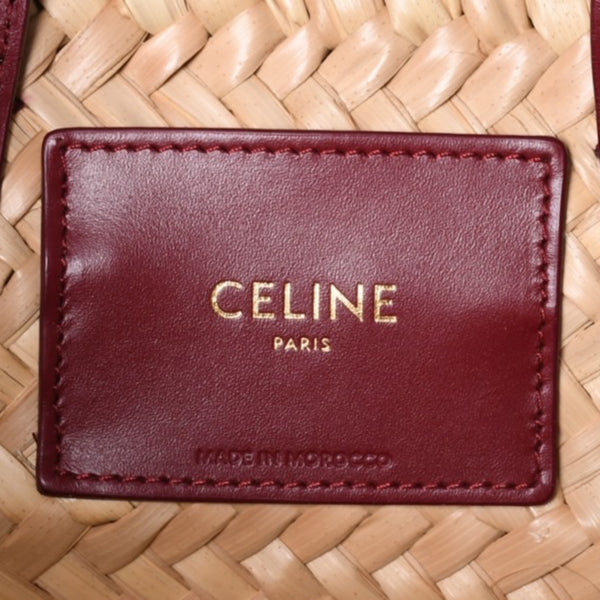 CELINE セリーヌ Hand Bag ハンドバッグ 籠バッグ F-AN-1252 ベージュ ワインレッド レザー 美品 中古 4a000263