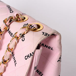 CHANEL Deca Matelasse 34 S Flap W Chain Shoulder Bag Coco Mark Canvas Pink Gold Hardware Good Used 4a001016