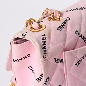 CHANEL Deca Matelasse 34 S Flap W Chain Shoulder Bag Coco Mark Canvas Pink Gold Hardware Good Used 4a001016
