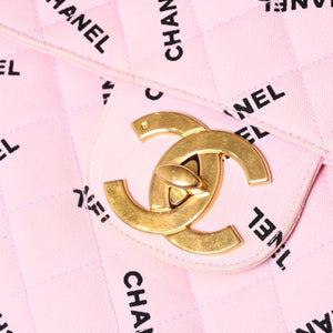 CHANEL Deca Matelasse 34 S Flap W Chain Shoulder Bag Coco Mark Canvas Pink Gold Hardware Good Used 4a001016