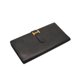 HERMES Hermes Bear Souffle Vaux Epson Long Wallet Gold Hardware C Stamp Made in France Black Gold Hardware Good Condition Used 4a000834