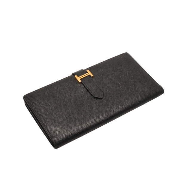 HERMES Hermes Bear Souffle Vaux Epson Long Wallet Gold Hardware C Stamp Made in France Black Gold Hardware Good Condition Used 4a000834