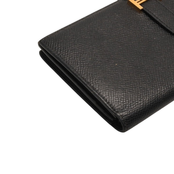 HERMES Hermes Bear Souffle Vaux Epson Long Wallet Gold Hardware C Stamp Made in France Black Gold Hardware Good Condition Used 4a000834