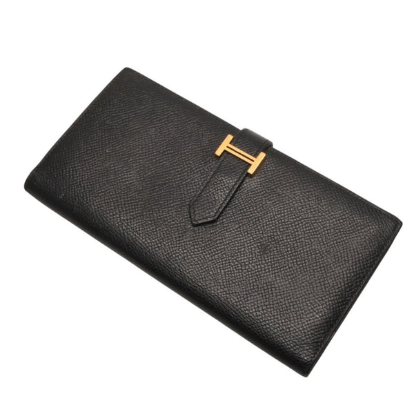 HERMES Hermes Bear Souffle Vaux Epson Long Wallet Gold Hardware C Stamp Made in France Black Gold Hardware Good Condition Used 4a000834