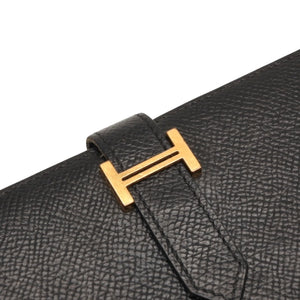 HERMES Hermes Bear Souffle Vaux Epson Long Wallet Gold Hardware C Stamp Made in France Black Gold Hardware Good Condition Used 4a000834