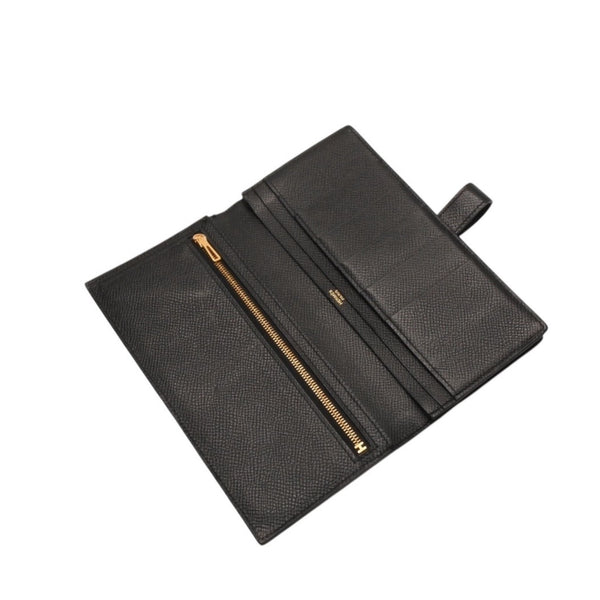 HERMES Hermes Bear Souffle Vaux Epson Long Wallet Gold Hardware C Stamp Made in France Black Gold Hardware Good Condition Used 4a000834