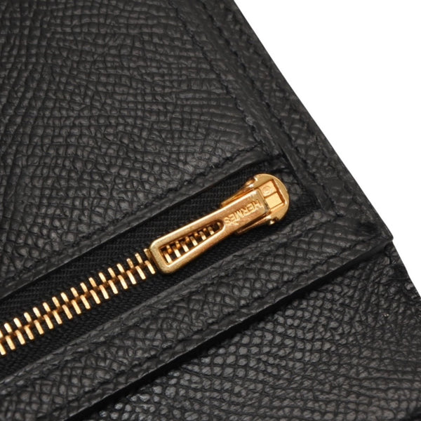 HERMES Hermes Bear Souffle Vaux Epson Long Wallet Gold Hardware C Stamp Made in France Black Gold Hardware Good Condition Used 4a000834