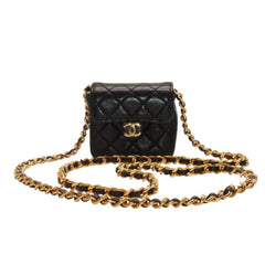 Very Good Condition CHANEL Micromatelasse Chain Shoulder Bag No. 1 Coco Mark Lambskin Black Gold Hardware Used 4a000935