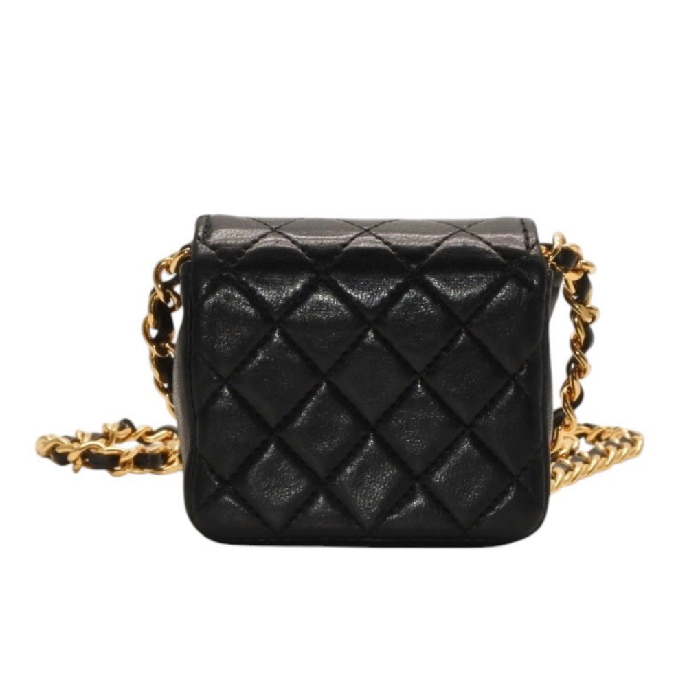 極美品 CHANEL シャネル マイクロマトラッセ チェーンショルダーバッグ 1番台 ココマーク ラムスキン ブラック ゴールド金具 中古 4a000935
