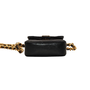 Very Good Condition CHANEL Micromatelasse Chain Shoulder Bag No. 1 Coco Mark Lambskin Black Gold Hardware Used 4a000935