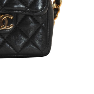 Very Good Condition CHANEL Micromatelasse Chain Shoulder Bag No. 1 Coco Mark Lambskin Black Gold Hardware Used 4a000935