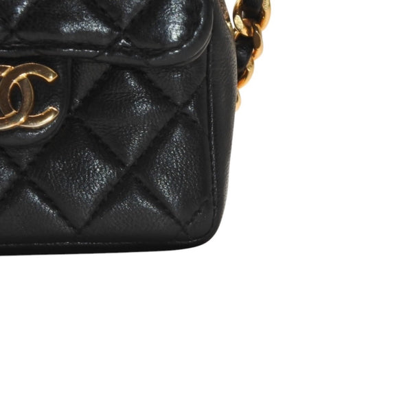Very Good Condition CHANEL Micromatelasse Chain Shoulder Bag No. 1 Coco Mark Lambskin Black Gold Hardware Used 4a000935