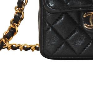 Very Good Condition CHANEL Micromatelasse Chain Shoulder Bag No. 1 Coco Mark Lambskin Black Gold Hardware Used 4a000935