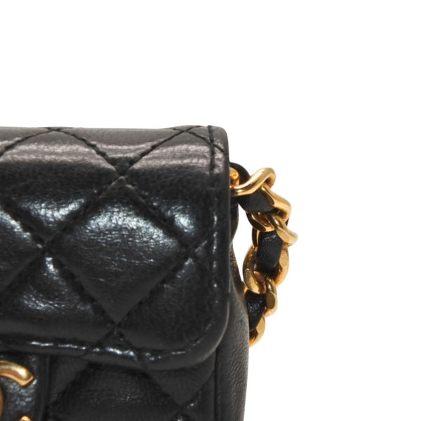 Very Good Condition CHANEL Micromatelasse Chain Shoulder Bag No. 1 Coco Mark Lambskin Black Gold Hardware Used 4a000935