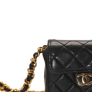 Very Good Condition CHANEL Micromatelasse Chain Shoulder Bag No. 1 Coco Mark Lambskin Black Gold Hardware Used 4a000935