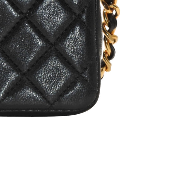 Very Good Condition CHANEL Micromatelasse Chain Shoulder Bag No. 1 Coco Mark Lambskin Black Gold Hardware Used 4a000935