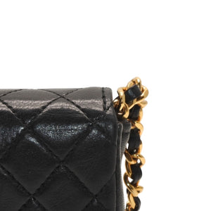 Very Good Condition CHANEL Micromatelasse Chain Shoulder Bag No. 1 Coco Mark Lambskin Black Gold Hardware Used 4a000935