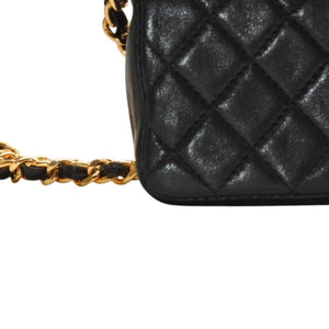 Very Good Condition CHANEL Micromatelasse Chain Shoulder Bag No. 1 Coco Mark Lambskin Black Gold Hardware Used 4a000935