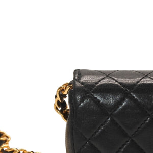 Very Good Condition CHANEL Micromatelasse Chain Shoulder Bag No. 1 Coco Mark Lambskin Black Gold Hardware Used 4a000935